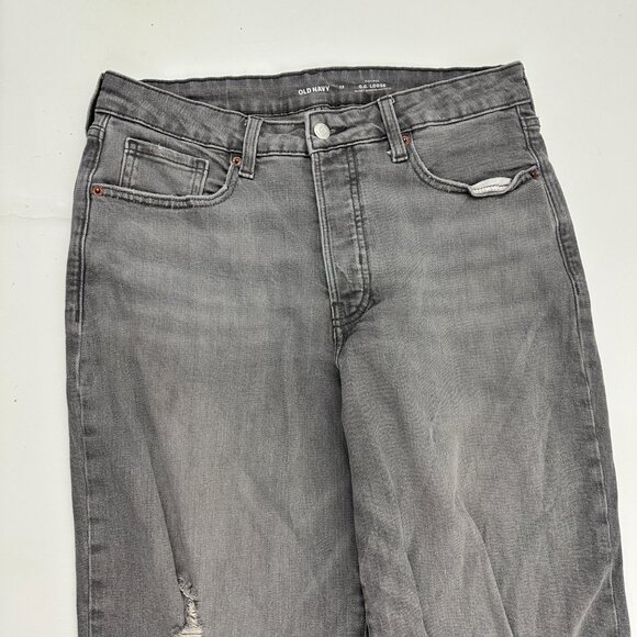 Old Navy High Rise OG Loose Distressed Button Fly Raw Hem Women size 12 Gray Jea - Picture 2 of 5